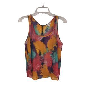 Delia's Women's Sheer Tank Top Feather Print Colorful Sleeveless  Size Medium